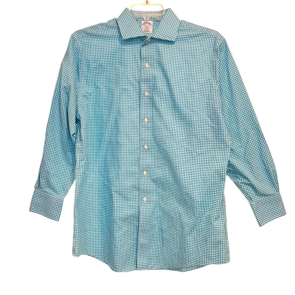 Brooks Brothers Gingham Spring Blue Button‎ Down Shirt Size 16.5" Preppy Spring